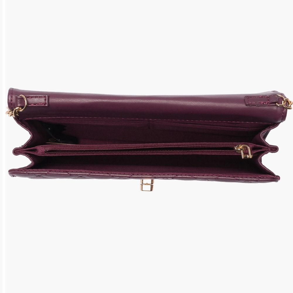 Badgley Mischka Quilted Shoulder Bag in Burgundy/gold studs and crossbody NWT - Picture 4 of 7